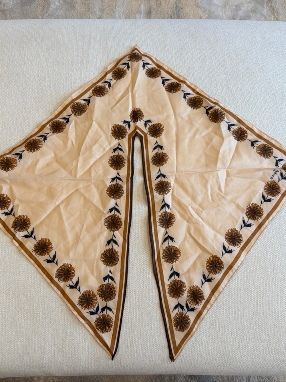 Vera Cream Scarf with Brown Floral Border